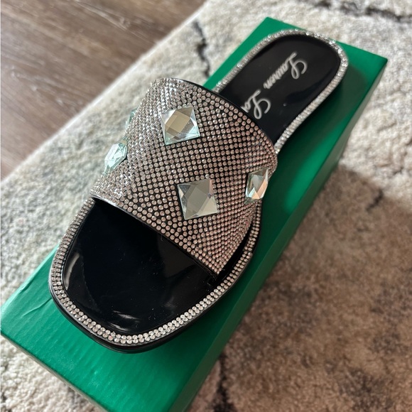 Lauren Lorraine Black Rhinestone Slide Sandals - Picture 3 of 7